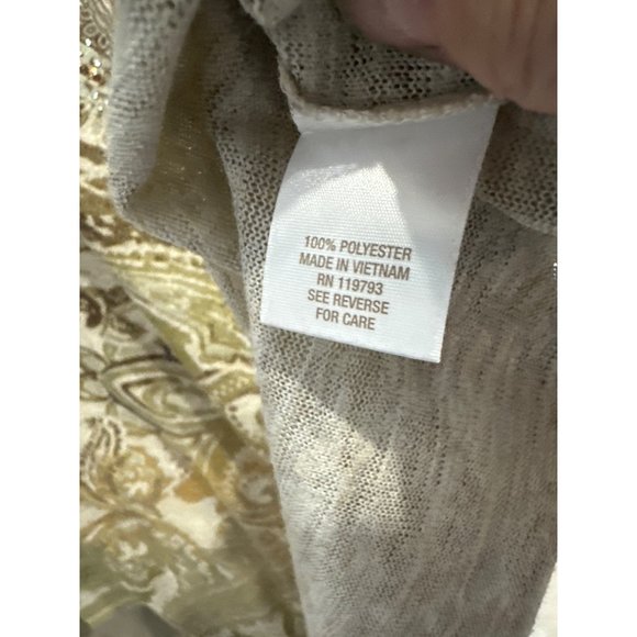 Dressbarn Woman size 1X beige print rhinestone embellished long sleeve top - Picture 6 of 7